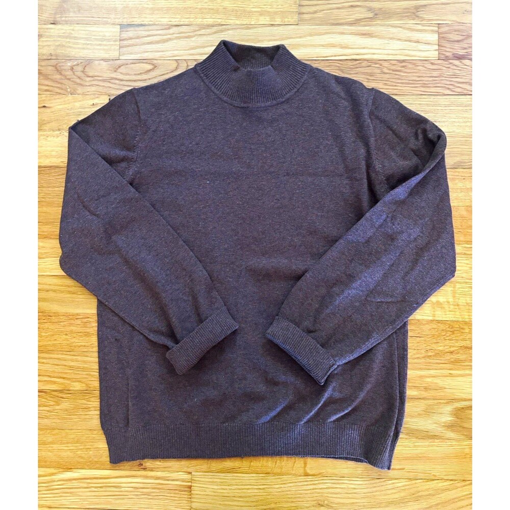 Architect Brown Solid Knit Mock Neck Ribbed Collar Pullover Sweater Petites PXL